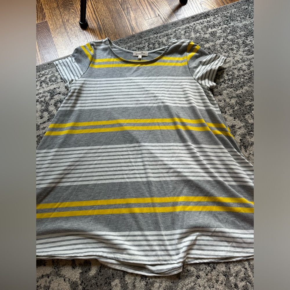 Gray and Yellow Striped Short Sleeve Tee